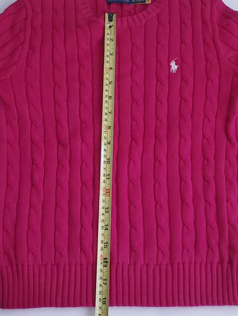 RALPH LAUREN Sweater Womens Small Pink Magenta Cotton Cable Knit Crewneck Pony - Picture 4 of 5